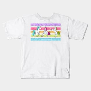 Rainbow Unicorn Trio v2 — Dancing Uniquorns Illustration series Kids T-Shirt